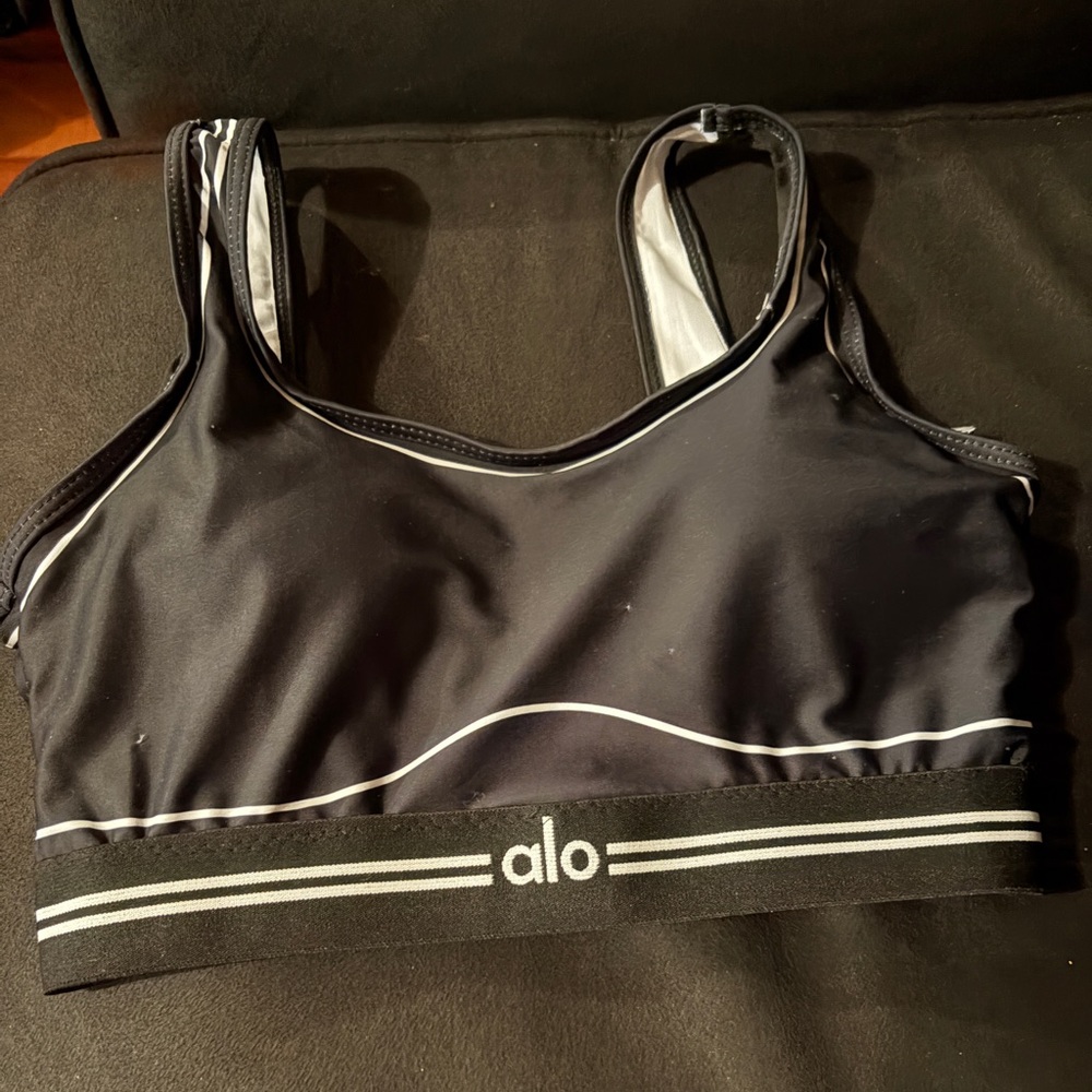 ALO Yoga Black Sports Bra with White Trim